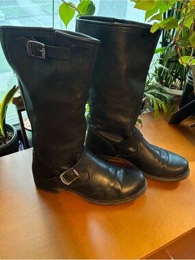 FRYE WIDE CALF Black Leather Veronica Slouch Boots. 10w extended calf
